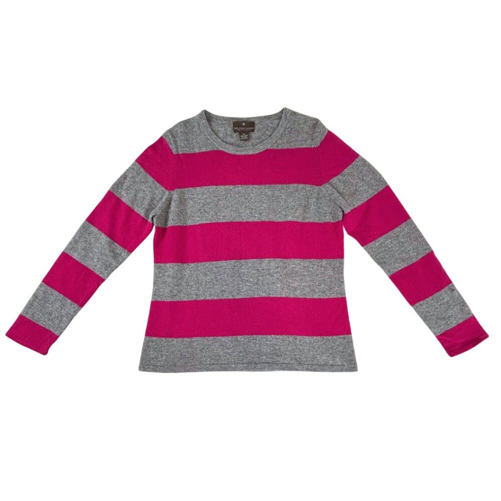 Fenn Wright Manson 100% 2-Ply Cashmere Pink & Gray Striped Crew Neck Sweater XL